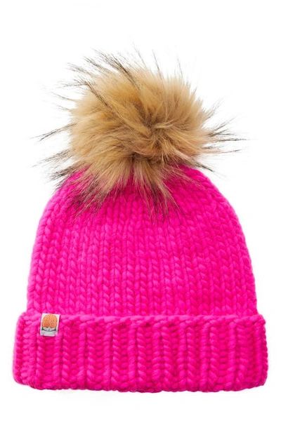 Shop Sht That I Knit The Rutherford Faux Fur Pompom Merino Wool Beanie In On Wednesdays We Wear Pink