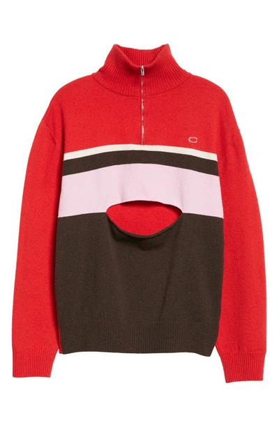 Gender Inclusive Field Cutout Half Zip Wool Sweater In Cherry