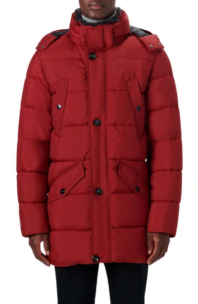 Shop Bugatchi Faux Fur Collar Water Repellent Puffer Coat In Ruby