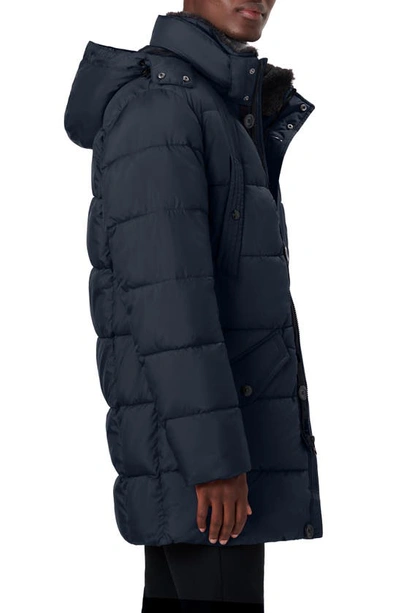 Bugatchi Faux Fur Collar Water Repellent Puffer Coat In Navy