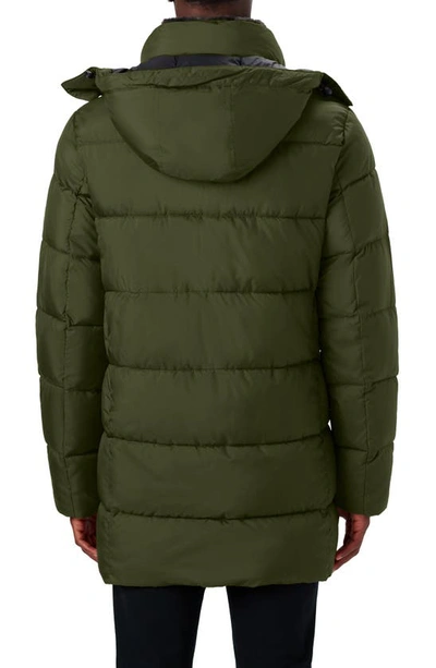 Bugatchi Faux Fur Collar Water Repellent Puffer Coat In Olive