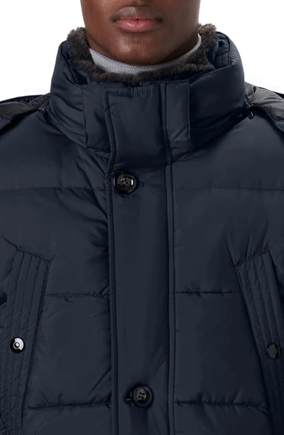 Bugatchi Faux Fur Collar Water Repellent Puffer Coat In Navy