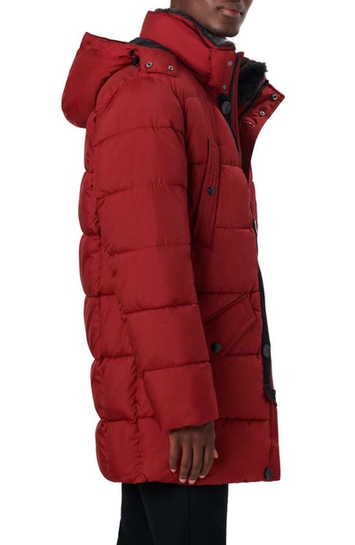 Bugatchi Men's Water-repellent Hooded Puffer Parka Jacket In Ruby