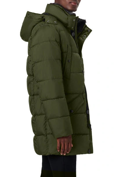 Shop Bugatchi Faux Fur Collar Water Repellent Puffer Coat In Olive