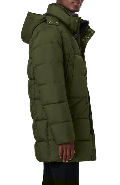 Bugatchi Faux Fur Collar Water Repellent Puffer Coat In Olive