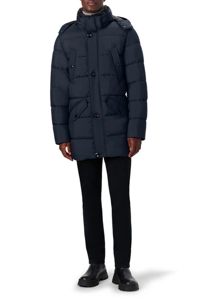 Bugatchi Faux Fur Collar Water Repellent Puffer Coat In Navy