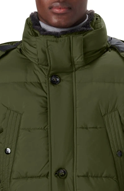 Bugatchi Faux Fur Collar Water Repellent Puffer Coat In Olive