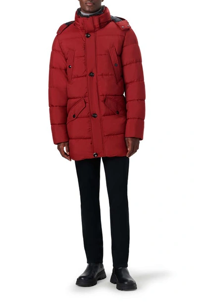 Shop Bugatchi Faux Fur Collar Water Repellent Puffer Coat In Ruby