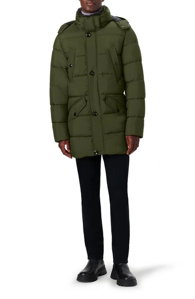 Bugatchi Faux Fur Collar Water Repellent Puffer Coat In Olive