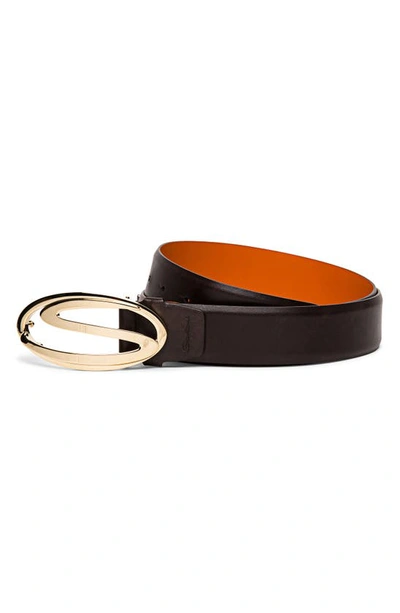 Santoni Polished Leather Belt In Brown