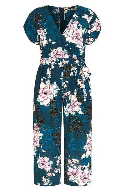 Shop City Chic Blossom Floral Jumpsuit In Jade Blossom