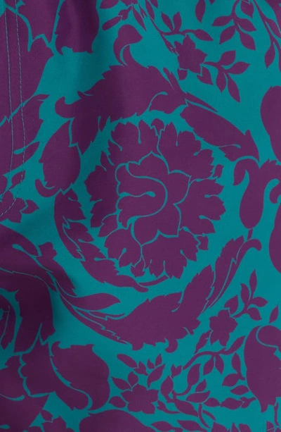 Shop Versace Barocco Print Swim Trunks In 5g320 Teal Plum