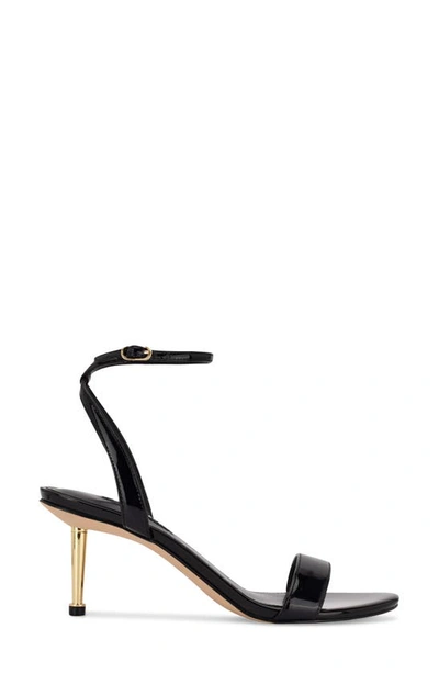Nine West Women's Anny Round Toe Ankle Strap Heeled Sandals Women's Shoes In Black Patent