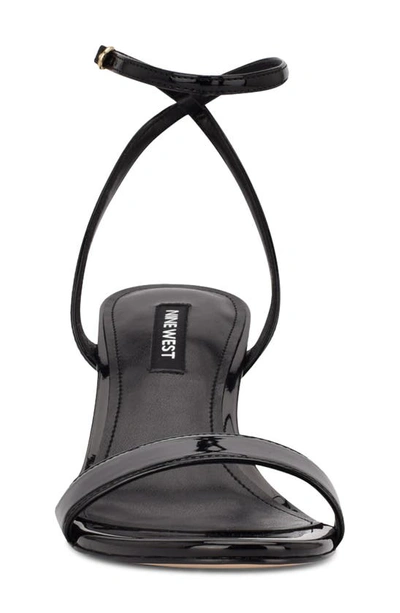 Nine West Women's Anny Round Toe Ankle Strap Heeled Sandals Women's Shoes In Black Patent