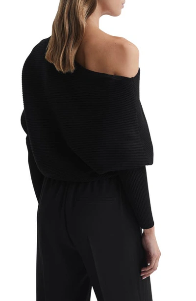 Reiss Lorna Off The Shoulder Rib Sweater In Black