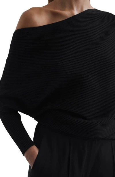 Reiss Lorna Off The Shoulder Rib Sweater In Black