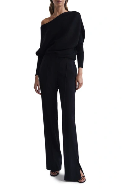 Reiss Lorna Off The Shoulder Rib Sweater In Black