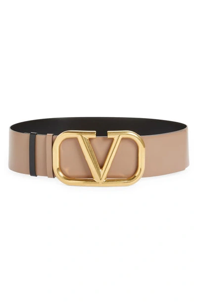 Shop Valentino Vlogo Reversible Leather Belt In Lc8 Smokey Brown/nero