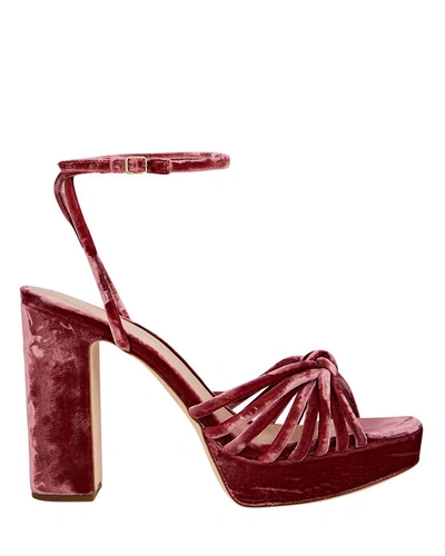 Shop Loeffler Randall Rivka Knotted Velvet Platform Sandals In Pink