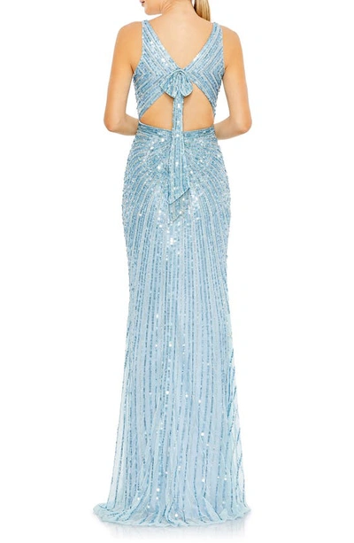 Shop Mac Duggal Sequin Faux Wrap Sleeveless Gown In Ice Blue