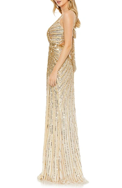 Shop Mac Duggal Sequin Faux Wrap Sleeveless Gown In Gold