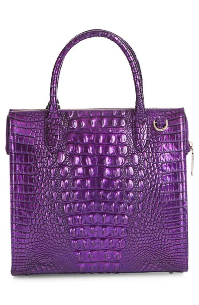 Shop Brahmin Caroline Croc Embossed Leather Satchel In Purple Potion Melbourne