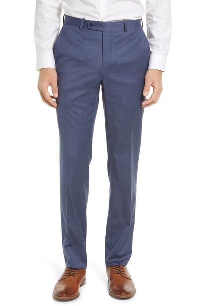 Shop Peter Millar Harker Flat Front Solid Stretch Wool Dress Pants In Mid Blue