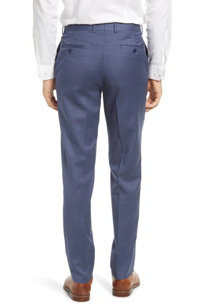 Shop Peter Millar Harker Flat Front Solid Stretch Wool Dress Pants In Mid Blue
