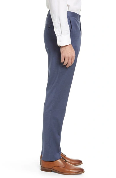 Shop Peter Millar Harker Flat Front Solid Stretch Wool Dress Pants In Mid Blue