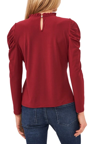 Cece Puff Long Sleeve Crepe Top In Claret Red