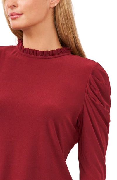 Cece Puff Long Sleeve Crepe Top In Claret Red