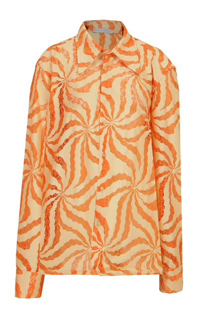 Shop Raisa Vanessa Metallic Lace Shirt In Orange
