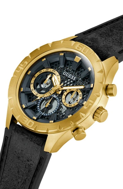 Shop Guess Multifunction Silicone Strap Watch, 46mm X 10.7mm In Gold/black/black