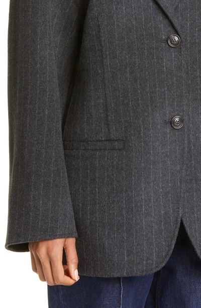 Shop Totême Longline Pinstripe Double Face Wool Blazer In Dark Grey Pinstripe