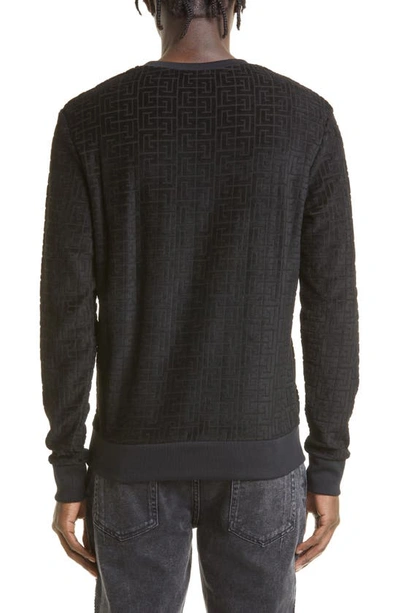 Shop Balmain Monogram Velveteen Sweatshirt In Gray