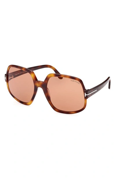 Tom Ford Delphine 60mm Gradient Sunglasses In Blonde Havana / Brown