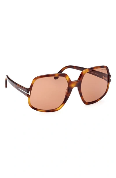Tom Ford Delphine 60mm Gradient Sunglasses In Blonde Havana / Brown