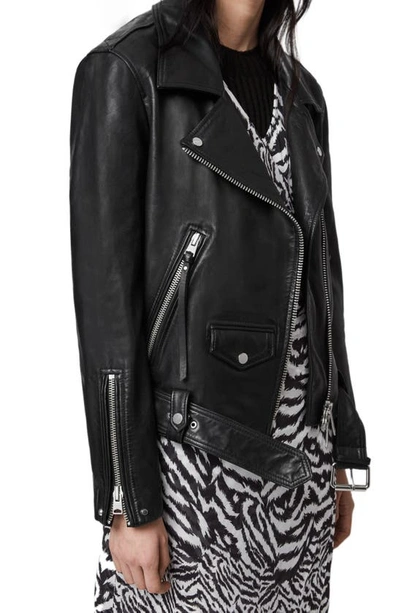 Shop Allsaints Luna Lambskin Leather Biker Jacket In Black