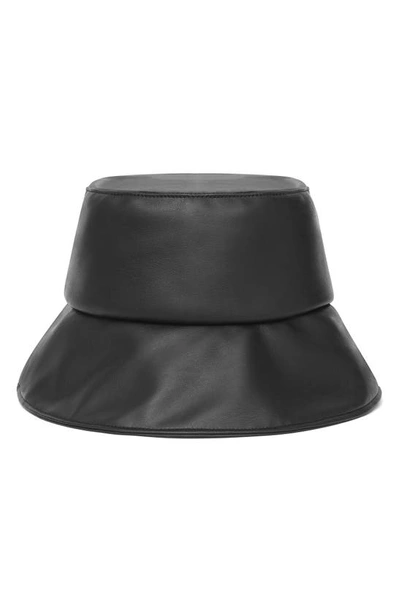 Shop Autumn Adeigbo Faux Leather Bucket Hat In Black Vegan Leather