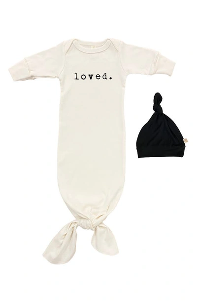 Shop Tenth & Pine Loved Organic Cotton Tie Gown & Hat Set In Natural