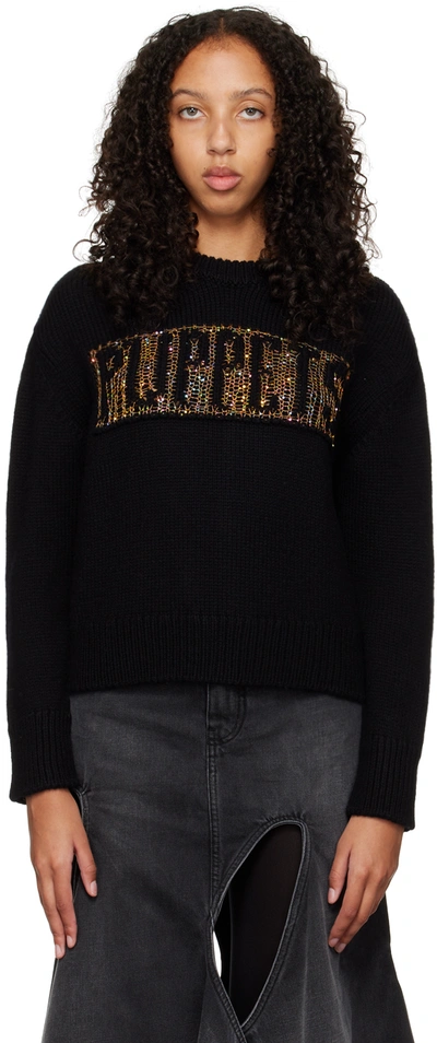Puppets And Puppets Sequin Spider Web Logo Wool Blend Sweater In Black/gold