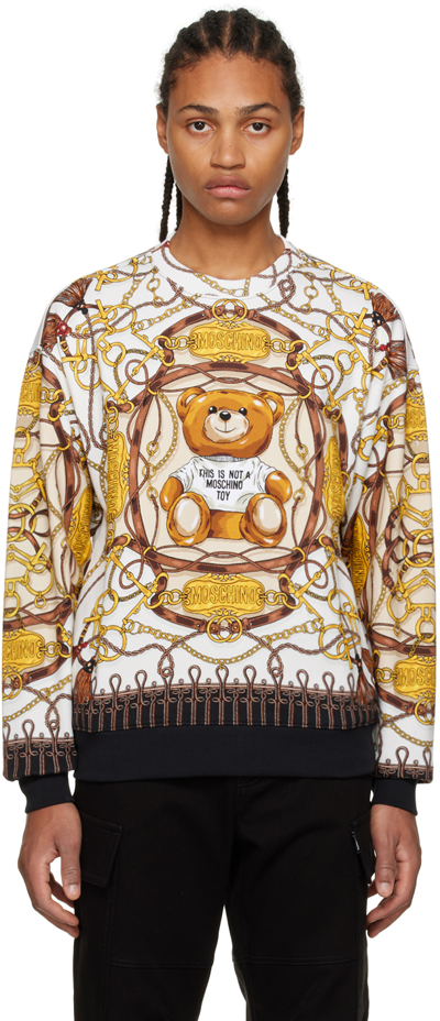 Shop Moschino Off-white Military Teddy Scarf Sweatshirt In V1003 Fantasy Print