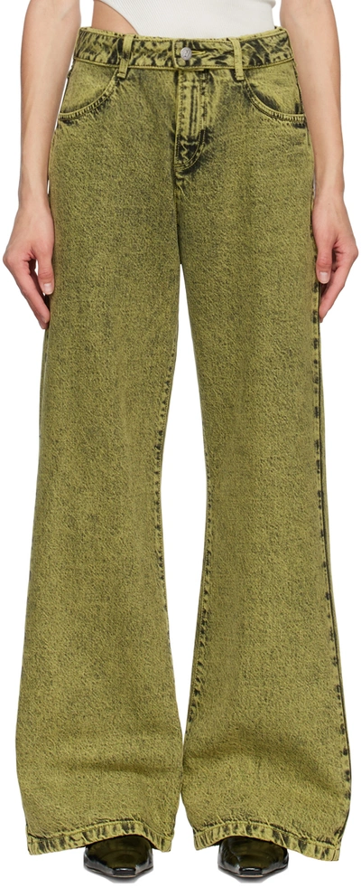 Shop Avavav Green Integrated Belt Jeans In Green Snow