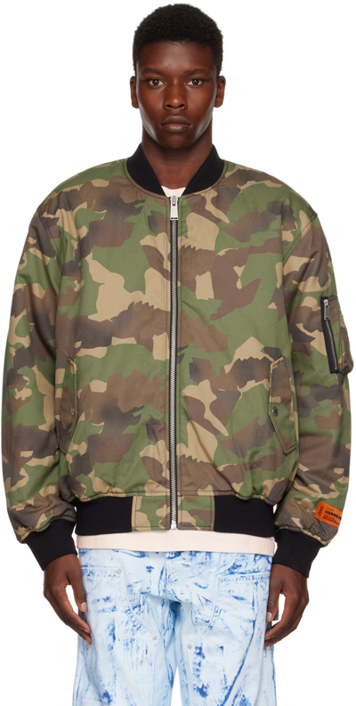 Shop Heron Preston Green Camo Bomber Jacket In Camo Green - No Colo