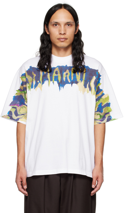 Shop Marni White Graphic T-shirt In Blw01 Lily White