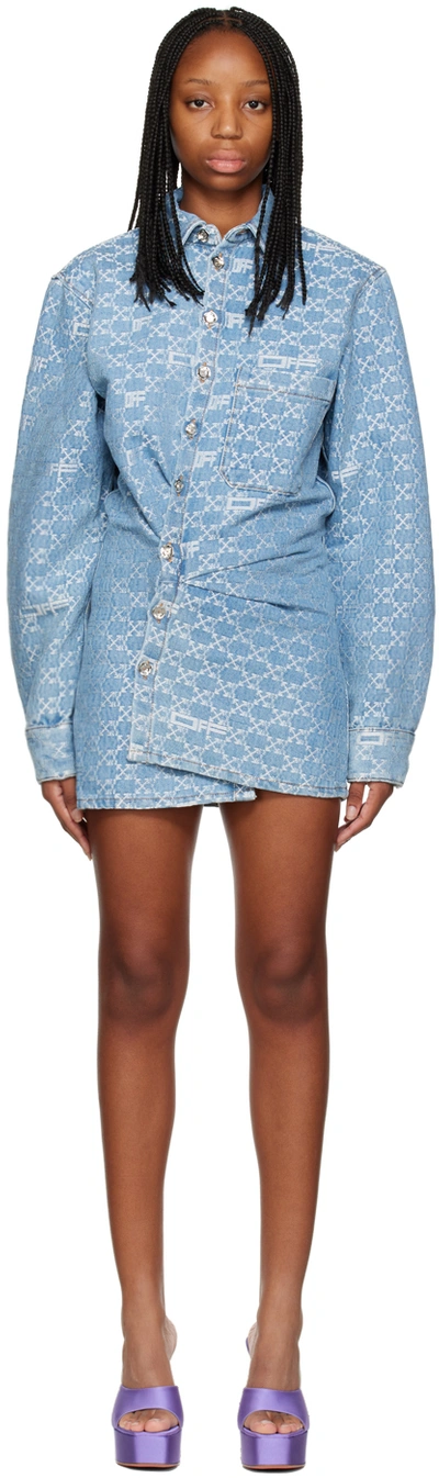 Off-White Arrow Check Twisted Denim Mini Shirtdress