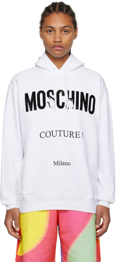 Shop Moschino White 'couture' Hoodie In A1001 Fantasy Print