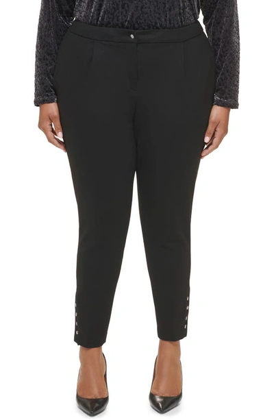 Shop Calvin Klein Ponte Pleat Front Slim Leg Pants In Black