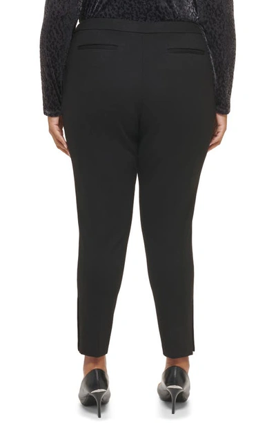 Calvin Klein Plus Size Ponte Pleated Slim-leg Pants In Black