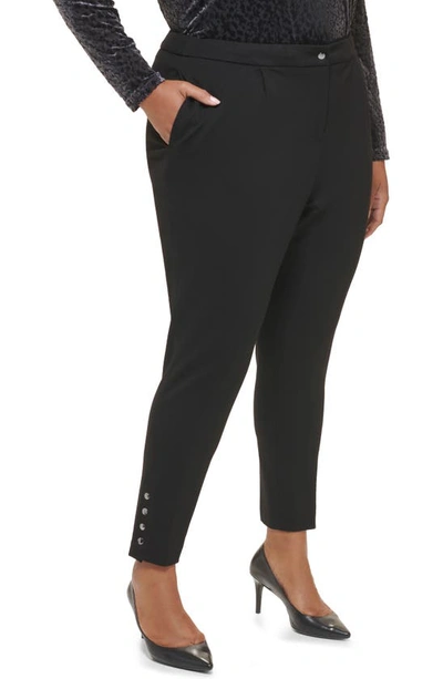 Calvin Klein Plus Size Ponte Pleated Slim-leg Pants In Black